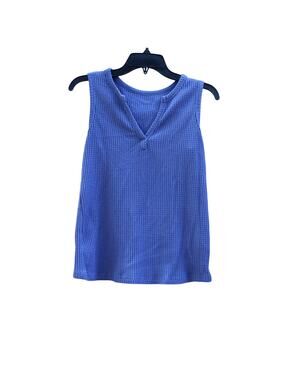 Classic Navy Blue Ribbed Knit V-Neck Sweater Vest / Sleeveless Top Size Small